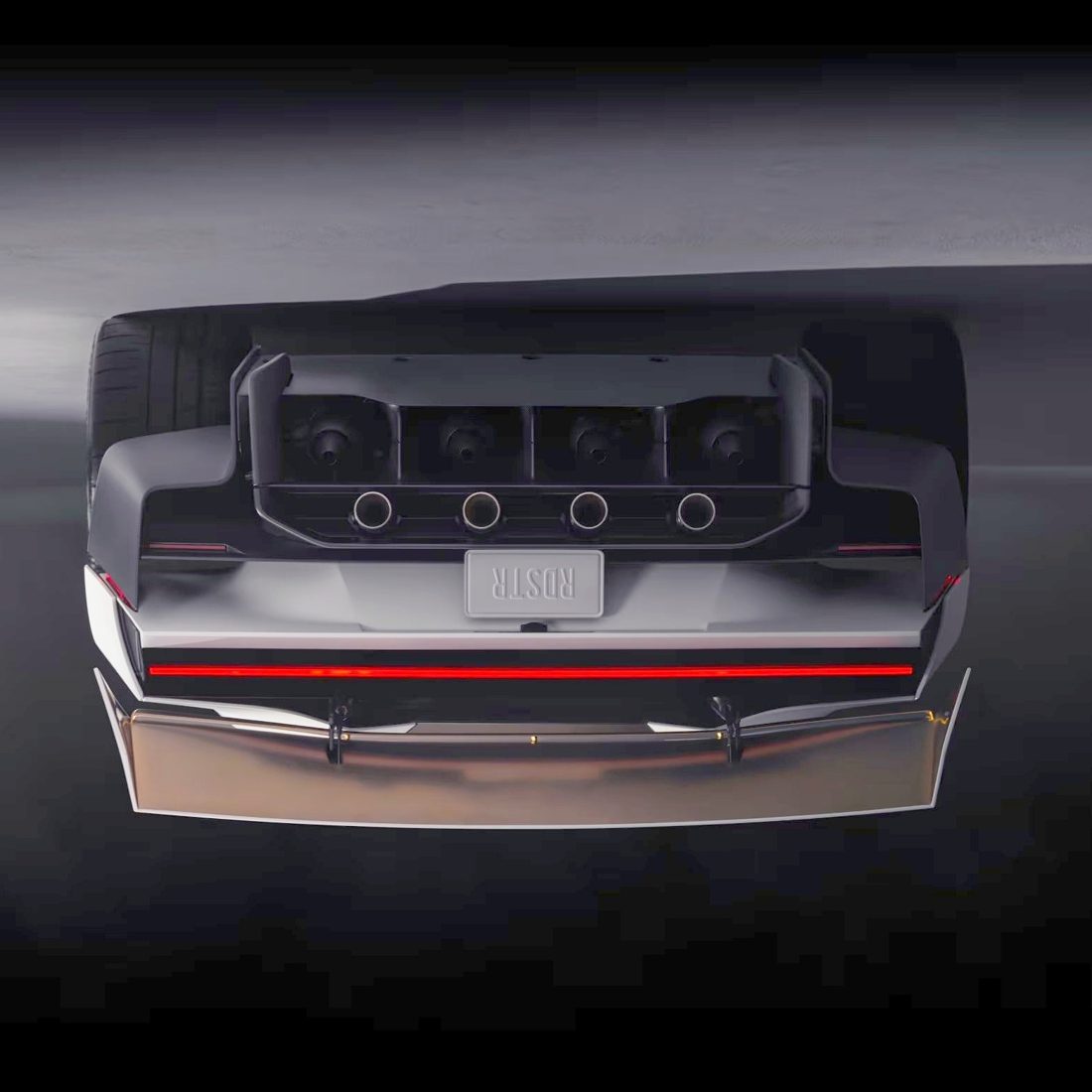 Rear of the new Tesla Roadster: diffuser, rear light bar and the wing